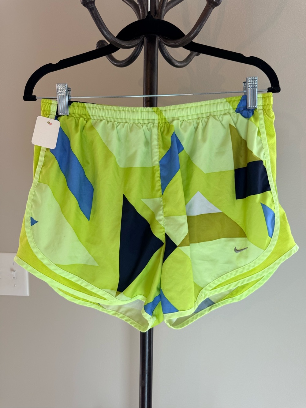Nike Women's Neon Yellow Geo-Print Athletic Shorts